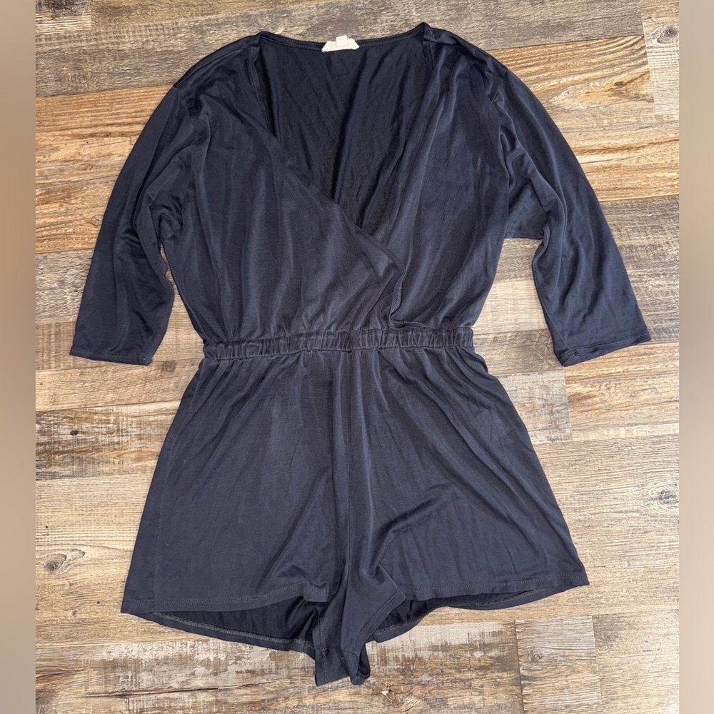 Silence + Noise‎ Black Wrap Romper Small Modal Elastic Waist - Picture 2 of 8
